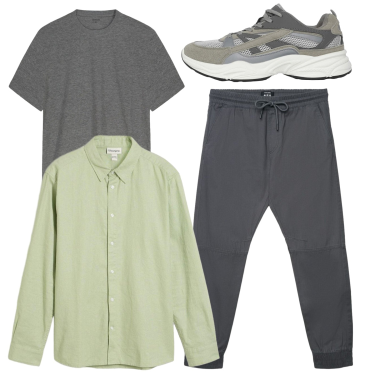 Outfit uomo - Palestra e aperitivo. Stile Casual per Sport. Abbinamento con camicie, sneakers, pantaloni, t-shirt.