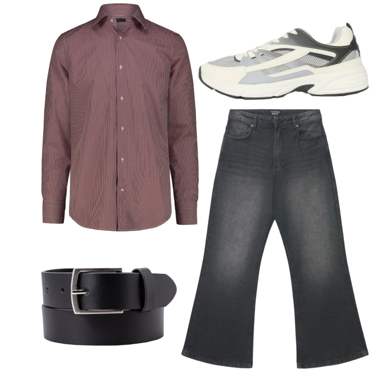 Outfit uomo - Total look. Stile Casual per Serata speciale. Abbinamento con sneakers, jeans, camicie, cinture.