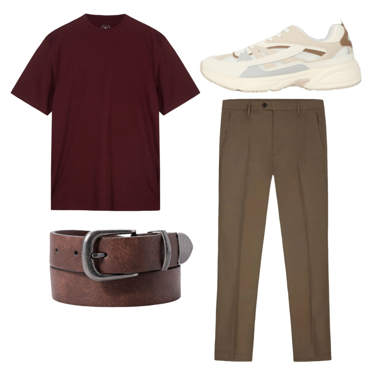Outfit uomo - Total look. Stile Casual per Tutti i giorni. Abbinamento con sneakers, pantaloni, t-shirt, cinture.