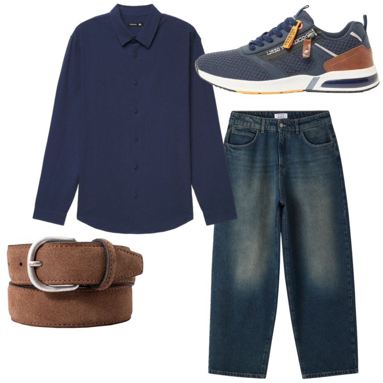 Outfit uomo - Total look. Stile Casual per Tutti i giorni. Abbinamento con sneakers, jeans, camicie, cinture.