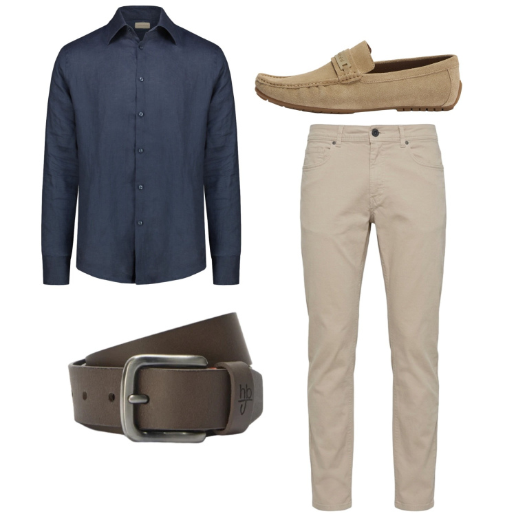 Outfit uomo - Total look. Stile Casual per Tutti i giorni. Abbinamento con pantaloni, scarpe stringate, cinture, camicie.