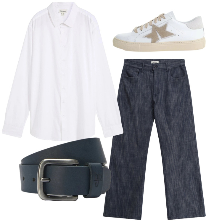 Outfit uomo - Total look. Stile Casual per Tutti i giorni. Abbinamento con camicie, jeans, sneakers, cinture.