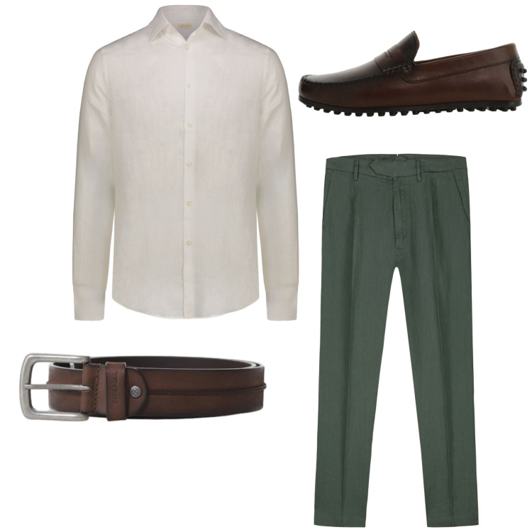 Outfit uomo - Total look. Stile Casual per Tutti i giorni. Abbinamento con scarpe stringate, cinture, pantaloni, camicie.