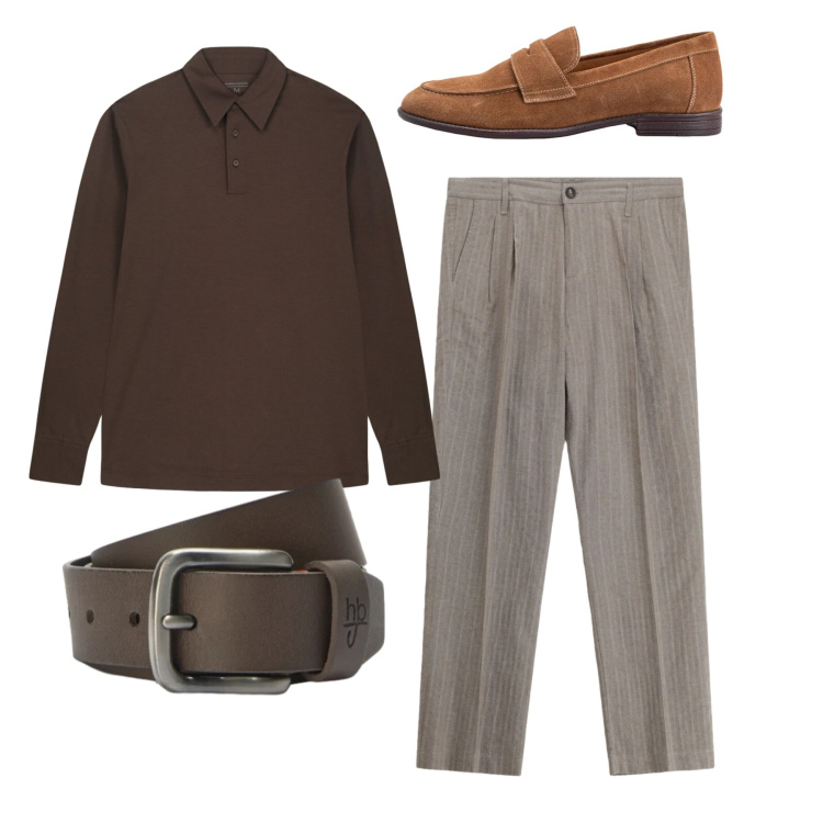 Outfit uomo - Total look. Stile Casual per Tutti i giorni. Abbinamento con pantaloni, cinture, polo, scarpe stringate.