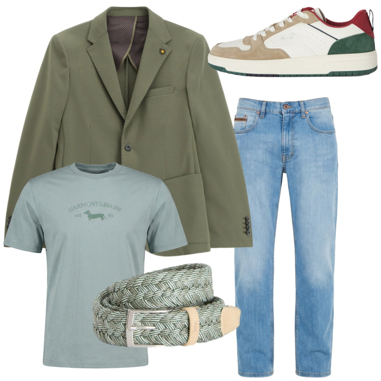 Outfit uomo - Total look. Stile Casual per Tutti i giorni. Abbinamento con giacche, jeans, sneakers, t-shirt, cinture.