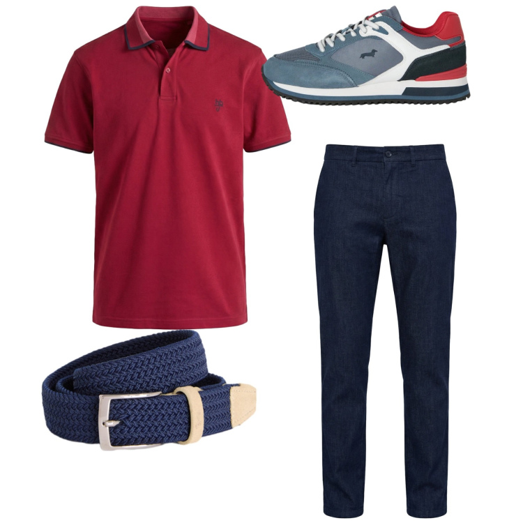 Outfit uomo - Total look. Stile Casual per Tutti i giorni. Abbinamento con cinture, pantaloni chino, polo, sneakers.