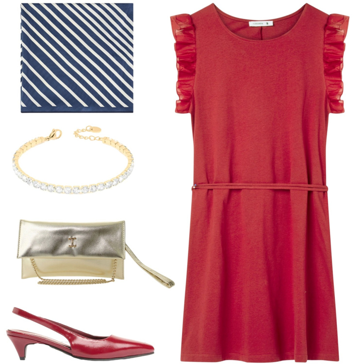 Outfit donna - Total look #2408063. Stile Bon Ton per Serata fuori. Abbinamento con décolleté, vestiti corti, borse a tracolla, foulard, braccialetti.