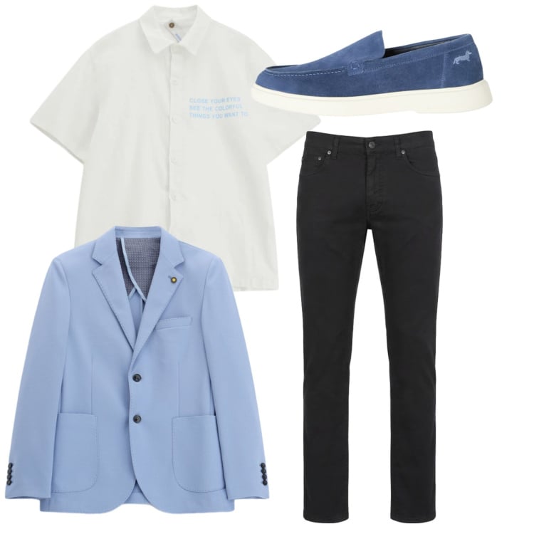 Outfit uomo - Total look. Stile Casual per Tutti i giorni. Abbinamento con camicie a manica corta, giacche, pantaloni, scarpe stringate.