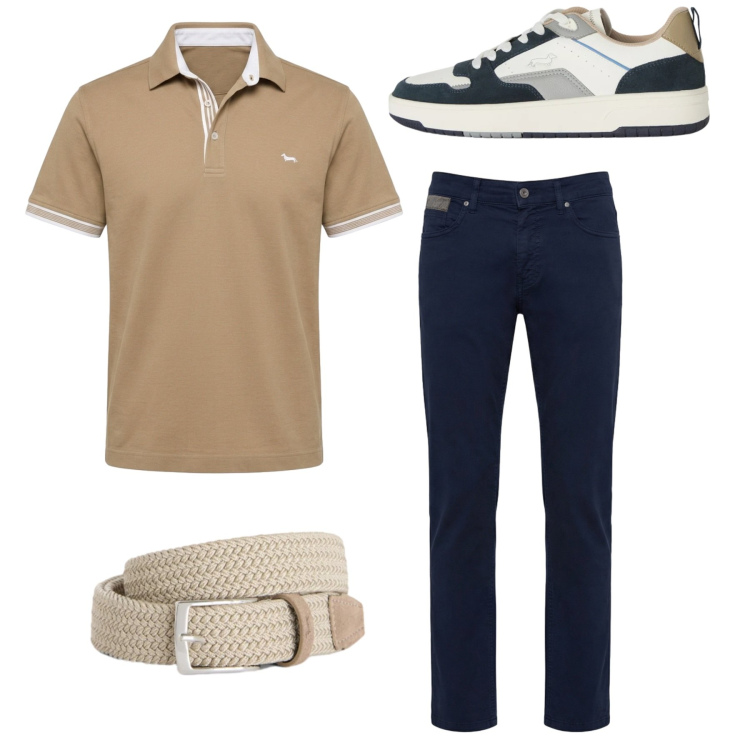 Outfit uomo - Total look. Stile Casual per Tutti i giorni. Abbinamento con cinture, pantaloni, polo, sneakers.