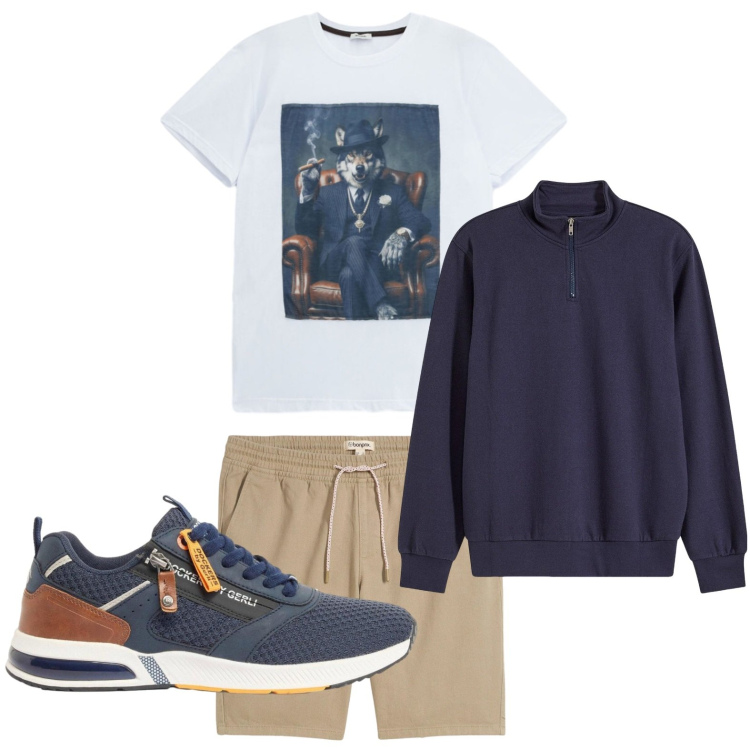Outfit uomo - Sportivo casual. Stile Casual per Tutti i giorni. Abbinamento con felpe, bermuda, sneakers, t-shirt.