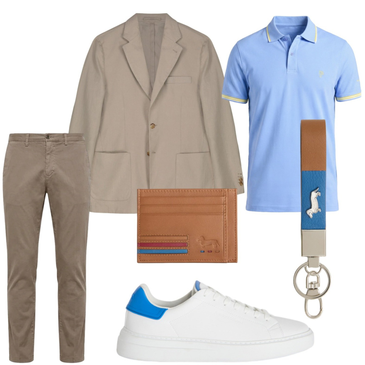 Outfit uomo - Total look #2408100. Stile Trendy per Ufficio. Abbinamento con portachiavi, sneakers, portafogli, polo, pantaloni chino, giacche.