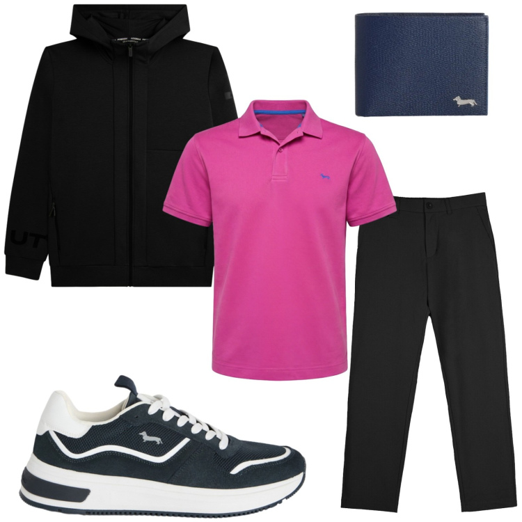 Outfit uomo - Stile rilassato. Stile Trendy per Tutti i giorni. Abbinamento con sneakers, portafogli, polo, felpe con cappuccio, pantaloni chino.