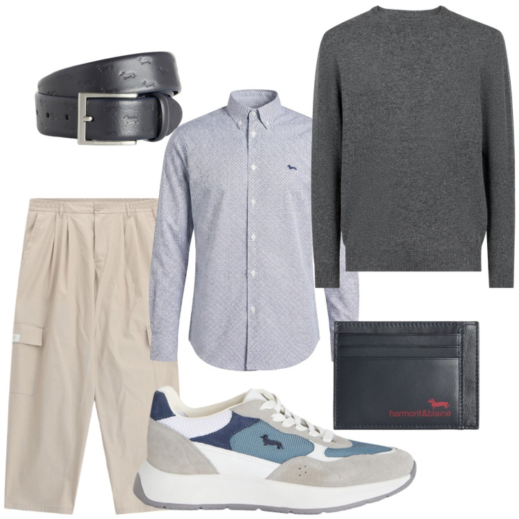 Outfit uomo - Cargo comode. Stile Casual per Ufficio. Abbinamento con pantaloni cargo, sneakers, portafogli, cinture, camicie, maglieria.