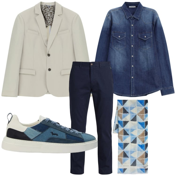 Outfit uomo - Foulard 24h. Stile Casual per Ufficio. Abbinamento con giacche, camicie, sciarpe, pantaloni, sneakers.