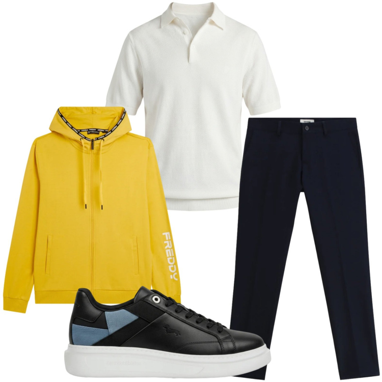 Outfit uomo - Casual. Stile Casual per Tutti i giorni. Abbinamento con pantaloni, sneakers, polo, felpe con cappuccio.