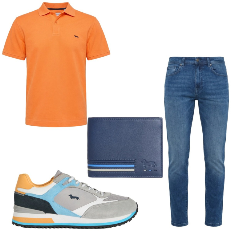 Outfit uomo - Polo. Stile Casual Abbinamento con sneakers, portafogli, jeans slim fit, polo.