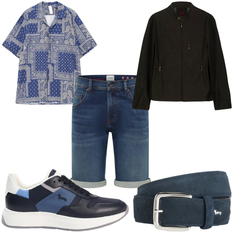 Outfit uomo - Total look #2408126. Stile Trendy per Tutti i giorni. Abbinamento con bermuda, camicie a manica corta, cinture, sneakers, giacche.