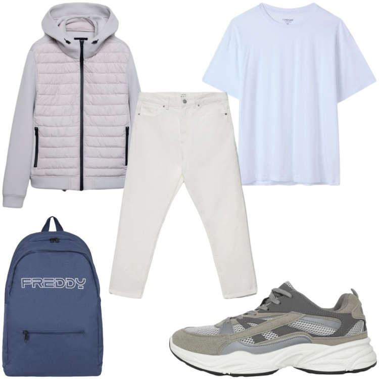 Outfit uomo - Total look #2408140. Stile Casual per Tutti i giorni. Abbinamento con sneakers, jeans, giacche, t-shirt, borse sportive.
