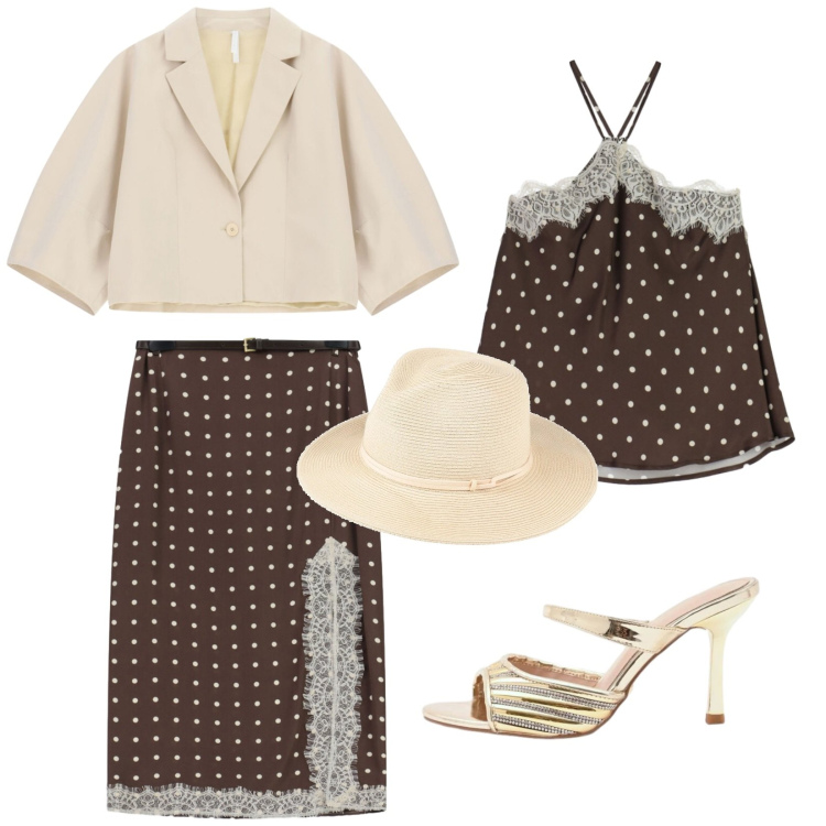 Outfit donna - Direzione cerimonia. Stile Glamour per Cerimonia. Abbinamento con cappelli, sabot, canottiere, gonne lunghe, blazer.