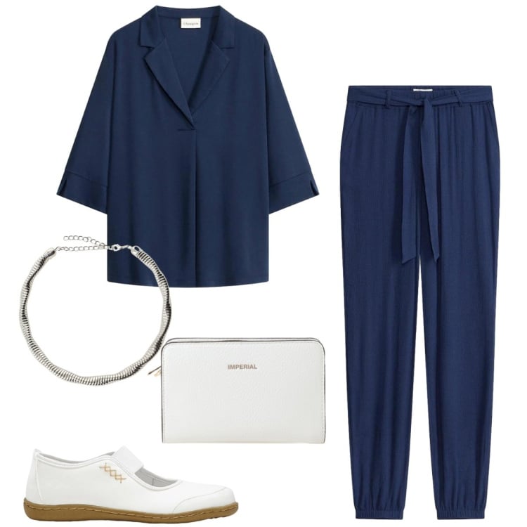 Outfit donna - Total look #2408215. Stile Basic per Ufficio. Abbinamento con pantaloni, bluse, ballerine, borse a tracolla, collane.
