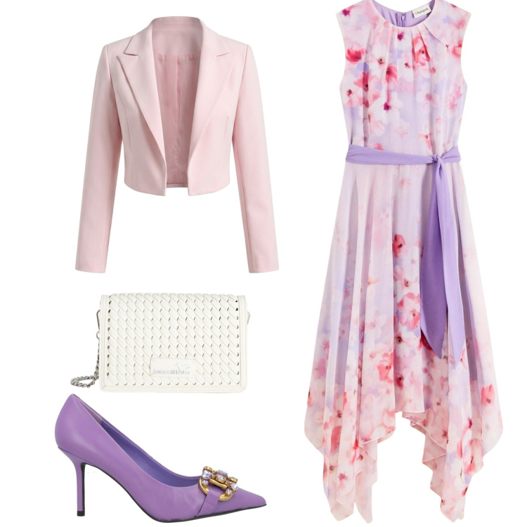 Outfit donna - Total look #2408216. Stile Romantica per Cerimonia. Abbinamento con décolleté, vestiti, bolero, borse a tracolla.