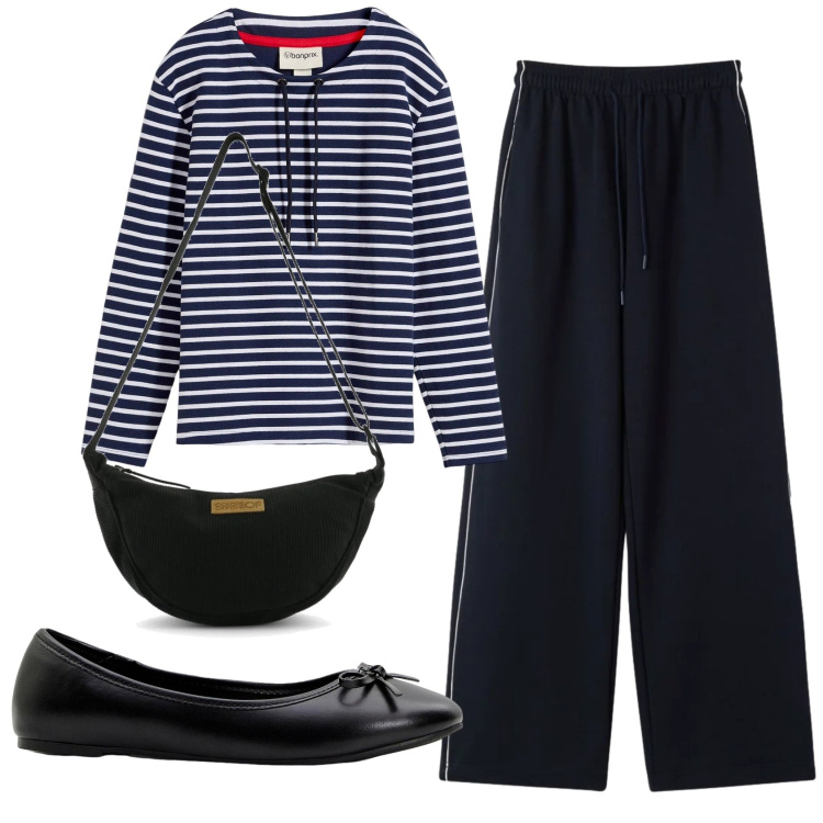 Outfit donna - Total look #2408233. Stile Basic per Tutti i giorni. Abbinamento con ballerine, felpe, pantaloni, borse a tracolla.