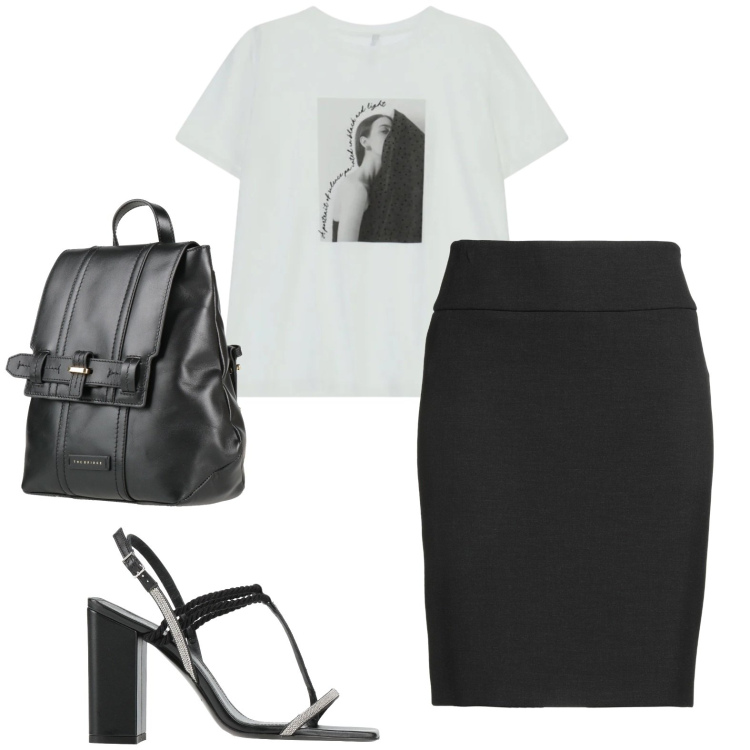 Outfit donna - Gonna a tubino. Stile Casual chic per Tutti i giorni. Abbinamento con minigonne, infradito, zaini, t-shirt.