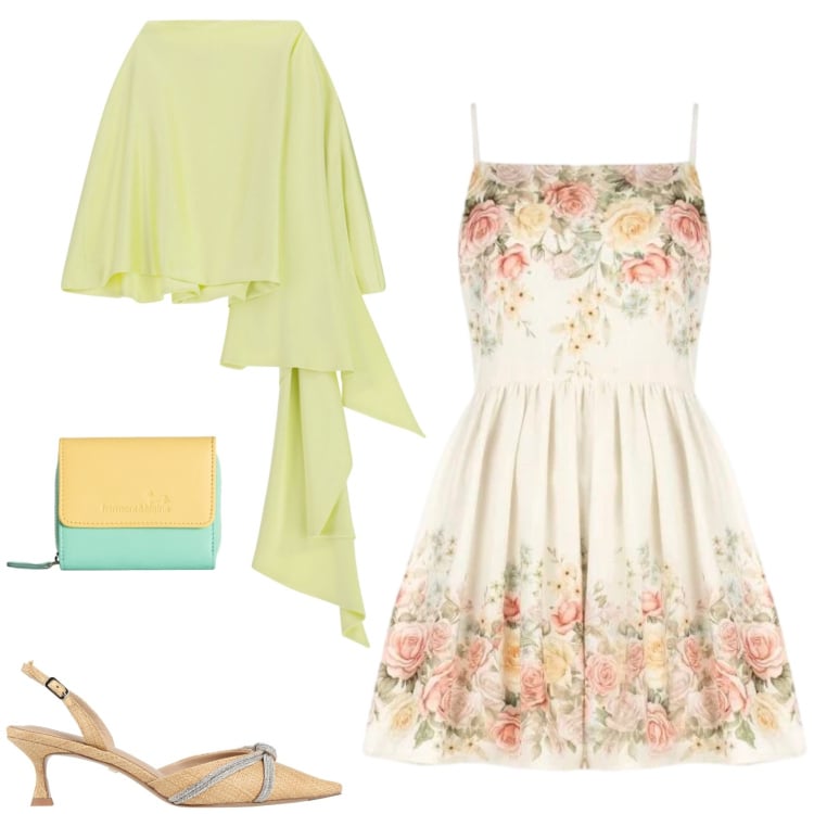 Outfit donna - L\'abito per una occasione speciale. Stile Glamour per Cerimonia. Abbinamento con décolleté, scialli, vestiti corti, portafogli.