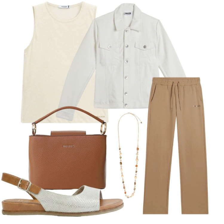 Outfit donna - Total look #2408319. Stile Casual chic per Tutti i giorni. Abbinamento con sandali, borse a secchiello, top, pantaloni, giacche, collane.