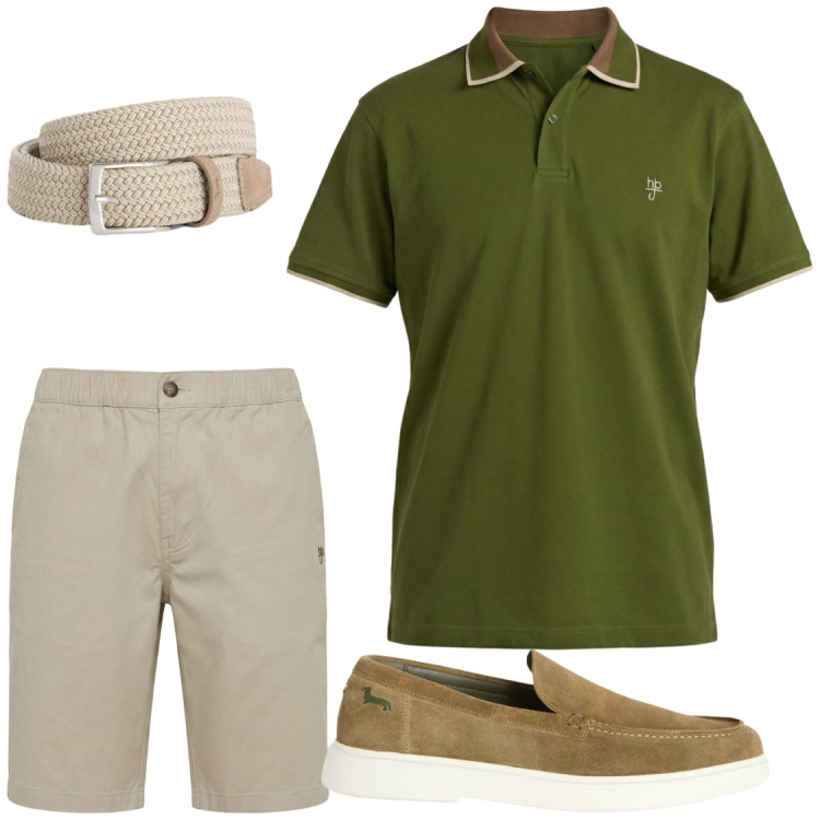 Outfit uomo - Harmont&Blaine. Stile Trendy per Serata speciale. Abbinamento con cinture, scarpe stringate, polo, bermuda.