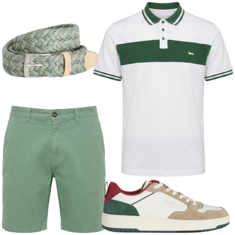 Outfit uomo - Harmont&Blaine. Stile Trendy per Serata speciale. Abbinamento con sneakers, bermuda, cinture, polo.