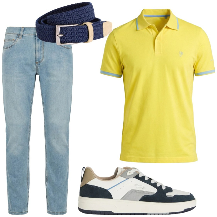 Outfit uomo - Harmont&Blaine. Stile Trendy per Tutti i giorni. Abbinamento con jeans slim fit, cinture, polo, sneakers.