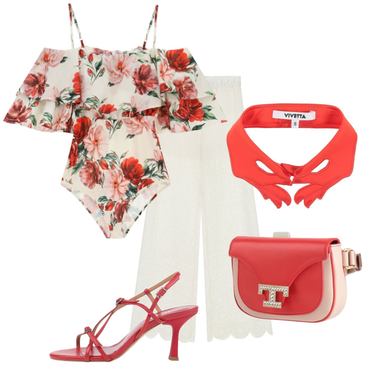 Outfit donna - Total look #2408367. Stile Glamour per Serata fuori. Abbinamento con sciarpe, marsupi, sandali in pelle, body, pantaloni a palazzo.