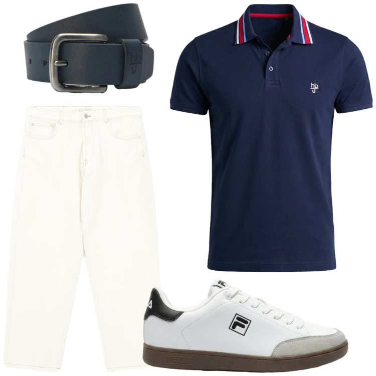 Outfit uomo - Serate. Stile Trendy per Serata speciale. Abbinamento con sneakers, jeans, polo, cinture.