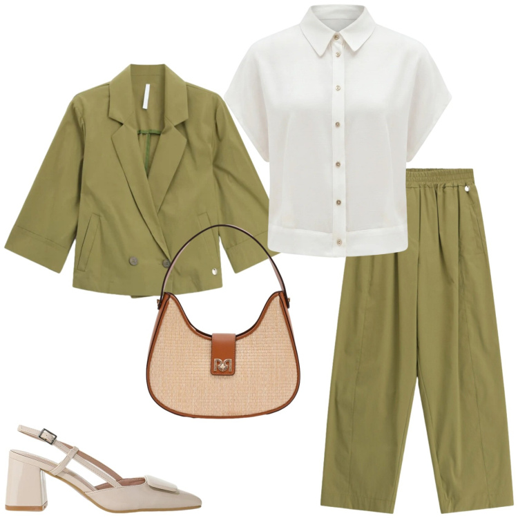 Outfit donna - Il completo per una serata fuori. Stile Trendy per Serata fuori. Abbinamento con camicie a manica corta, borse a spalla, décolleté, pantaloni, blazer.
