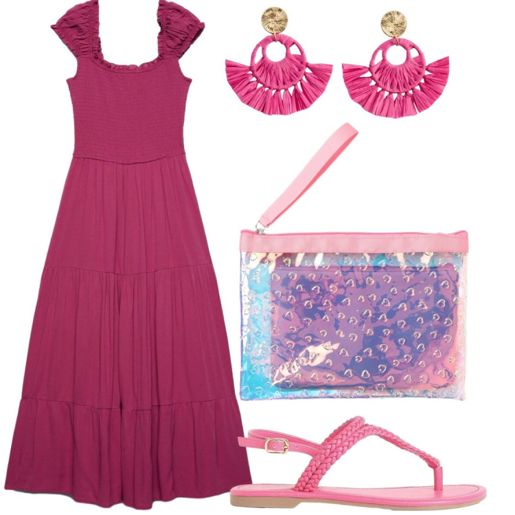 Outfit donna - Lo metto in valigia#ponteGiugno. Stile Chic per Serata fuori. Abbinamento con orecchini, sandali, pochette, vestiti lunghi.