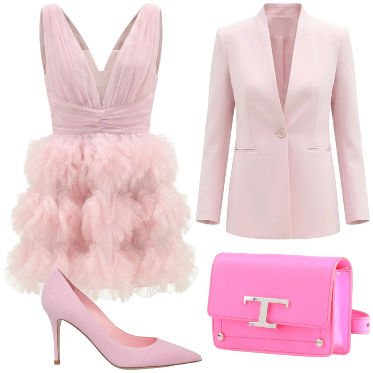Outfit donna - Total look #2408391. Stile Glamour per Cerimonia. Abbinamento con marsupi, décolleté, blazer, vestiti corti.