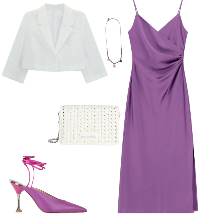 Outfit donna - Chic cerimonia evento serata. Stile Chic per Serata fuori. Abbinamento con décolleté, vestiti midi/longuette, blazer, borse a tracolla, ciondoli.