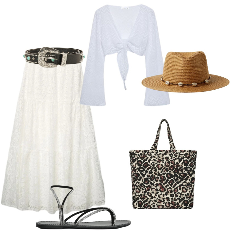 Outfit donna - Terranova Boho Mood. Stile Boho per Tutti i giorni. Abbinamento con gonne lunghe, cinture, sandali, cappelli, shopping bag, top.