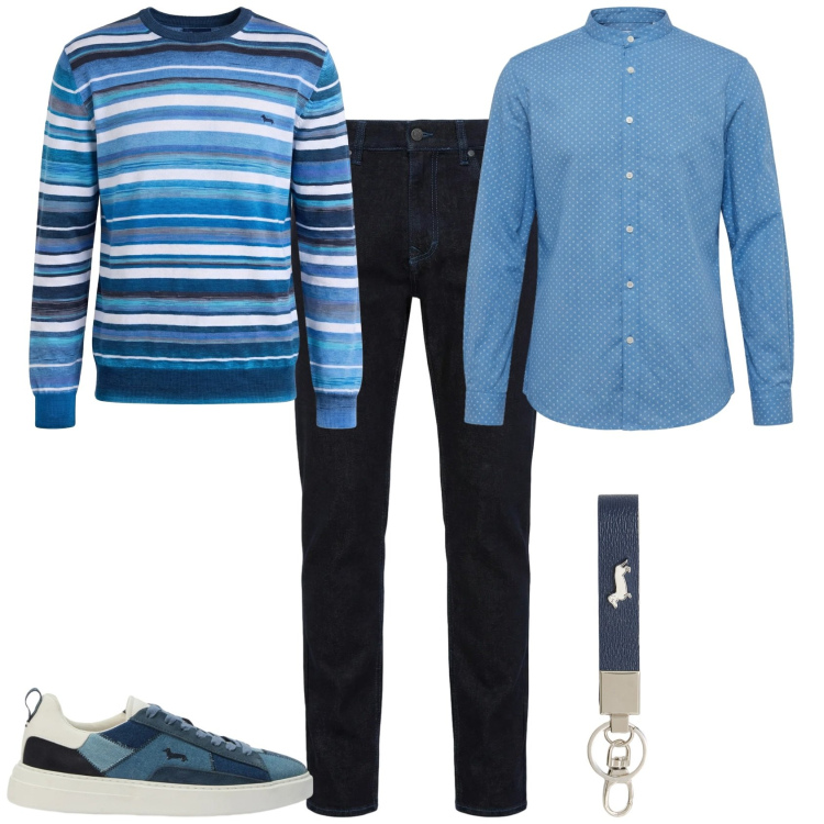 Outfit uomo - Trendy serata fuori. Stile Trendy per Serata speciale. Abbinamento con pullovers, jeans, portachiavi, camicie, sneakers.
