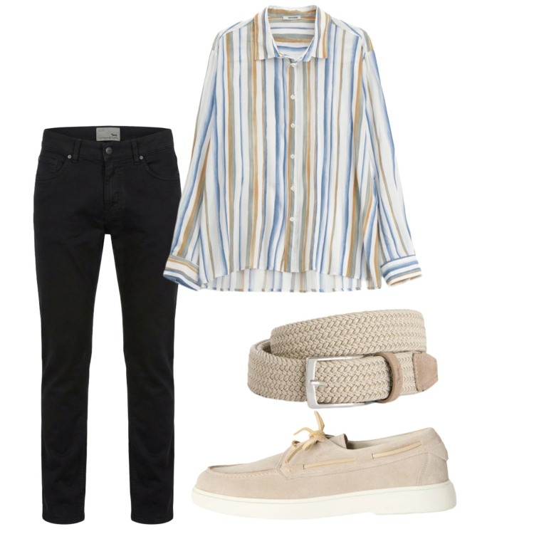 Outfit uomo - Maggio. Stile Casual per Tutti i giorni. Abbinamento con camicie, scarpe stringate, cinture, pantaloni.