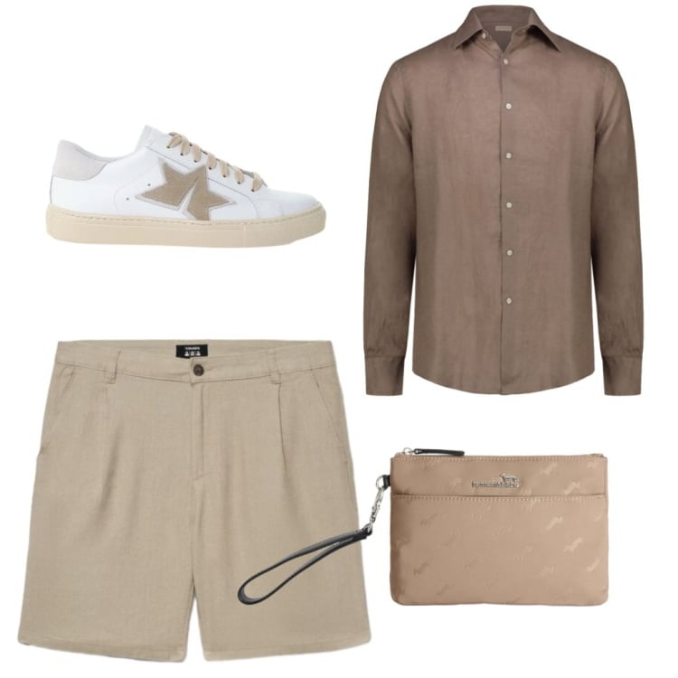 Outfit uomo - 129. Pochette blaine all over. Stile Casual per Tutti i giorni. Abbinamento con pantaloni corti, sneakers, borse sportive, camicie.