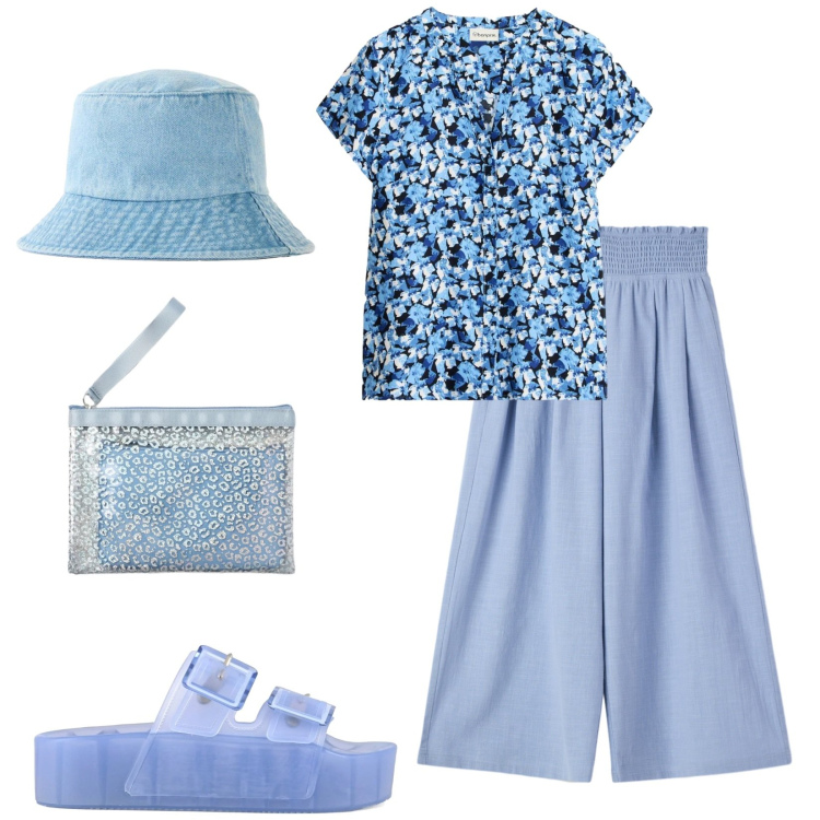 Outfit donna - Total look #2408446. Stile Basic per Tutti i giorni. Abbinamento con camicie a manica corta, cappelli, pochette, pantaloni, sandali.