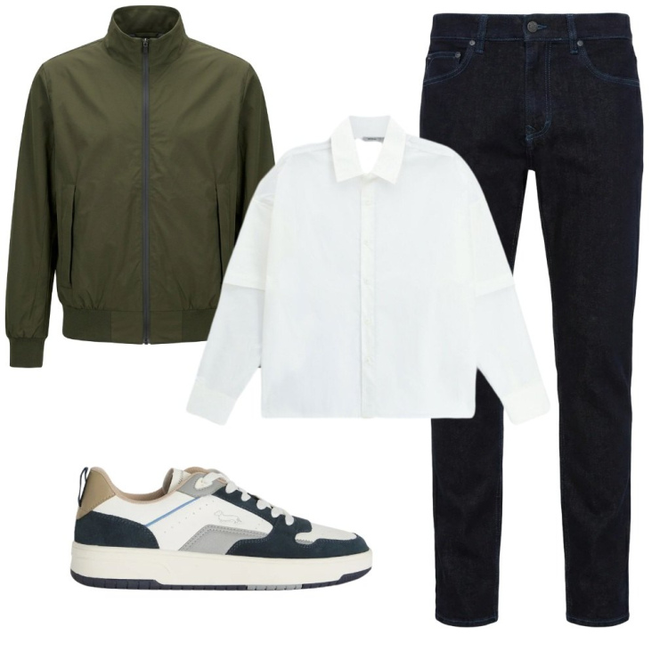 Outfit uomo - 129. Finto magro. Stile Casual per Tutti i giorni. Abbinamento con camicie, jeans, sneakers, giacche.