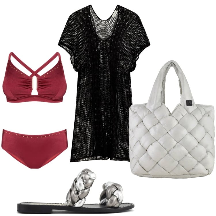 Outfit donna - Mare con stile. Stile Glamour per Mare. Abbinamento con vestiti da spiaggia, bikini, borse tote, ciabatte.
