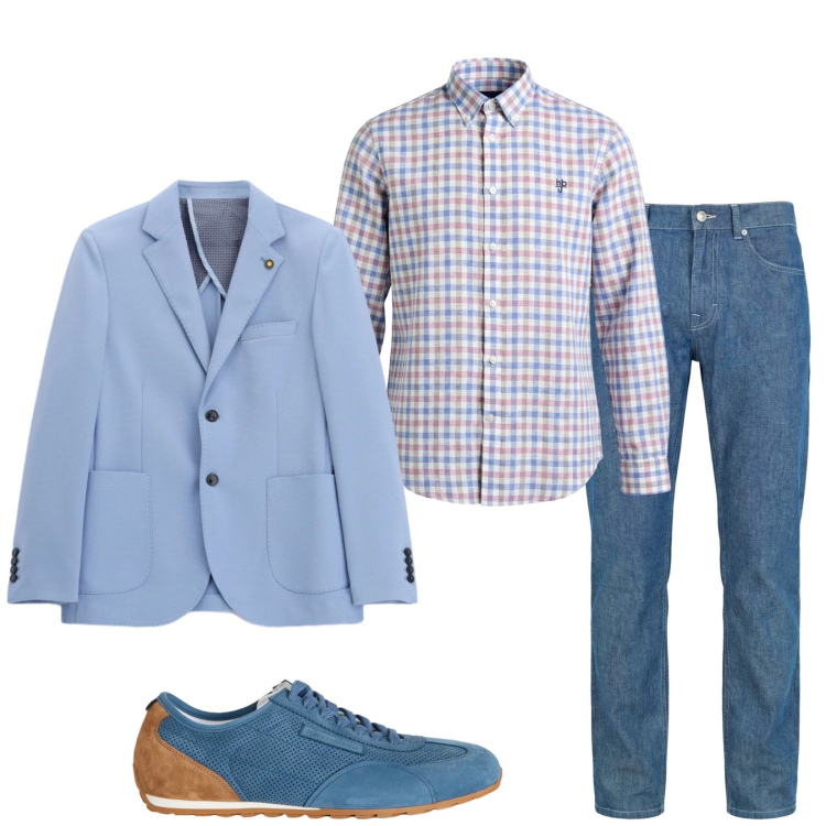 Outfit uomo - Total look #2408449. Stile Trendy per Ufficio. Abbinamento con giacche, jeans, camicie, sneakers.