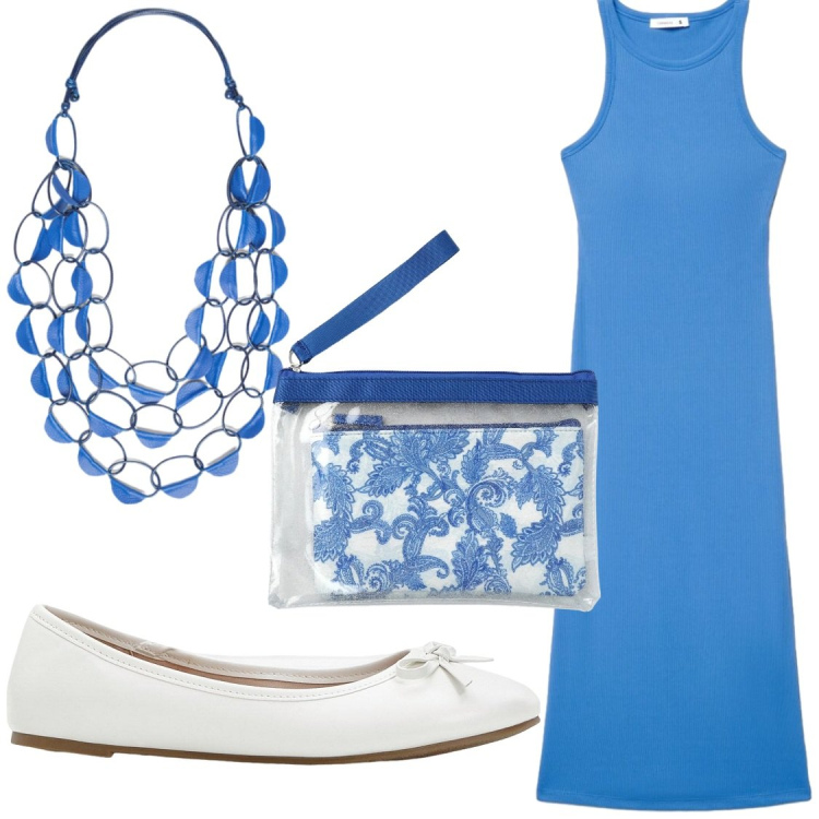 Outfit donna - Terranova#daGiornoAsera. Stile Chic per Tutti i giorni. Abbinamento con ballerine, pochette, vestiti midi/longuette, collane.