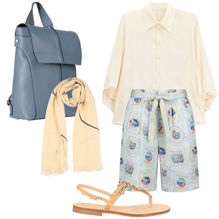Outfit donna - Corti chic. Stile Chic per Tutti i giorni. Abbinamento con zaini, infradito, sciarpe, camicie, bermuda.