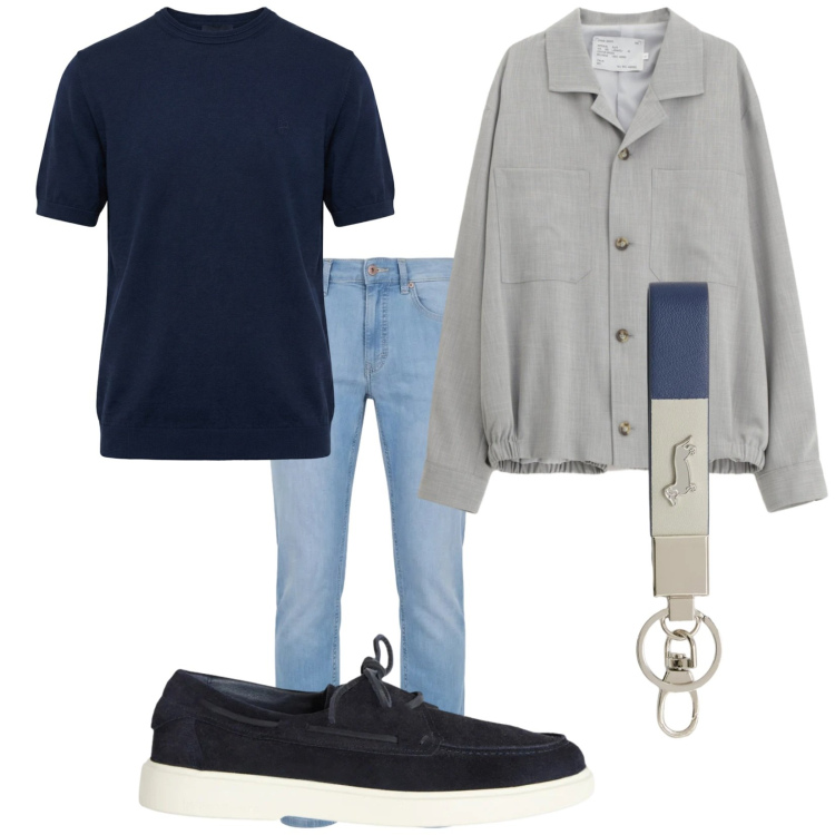 Outfit uomo - Total look #2408525. Stile Casual per Tutti i giorni. Abbinamento con cappotti, jeans, t-shirt, portachiavi, scarpe stringate.