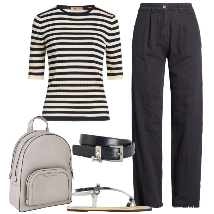 Outfit donna - La maglia a righe. Stile Casual per Tutti i giorni. Abbinamento con zaini, pantaloni, pullovers, ciabatte, cinture.